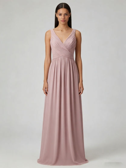 A Line V Neck Chiffon Bridesmaid Dresses