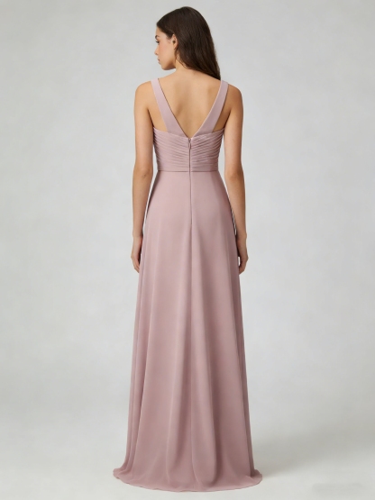 A Line V Neck Chiffon Bridesmaid Dresses