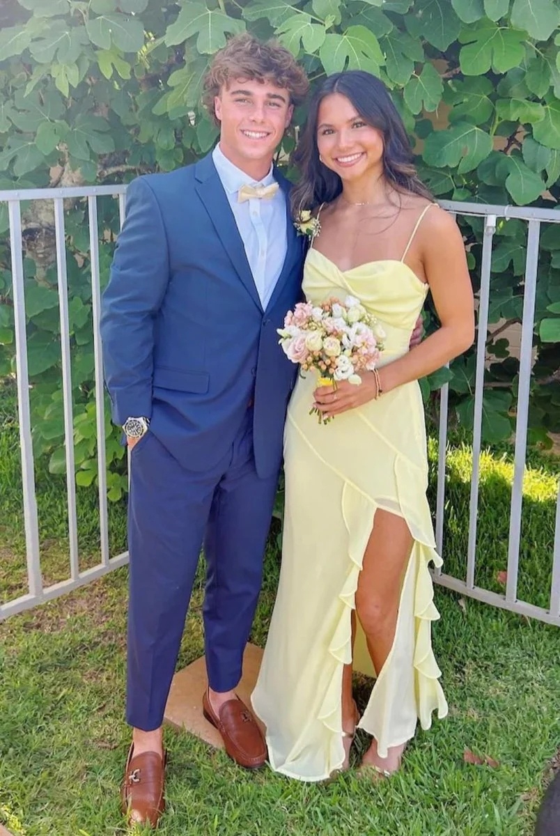 Chiffon Spaghetti Straps Mermaid Bridesmaid Dresses with Slit