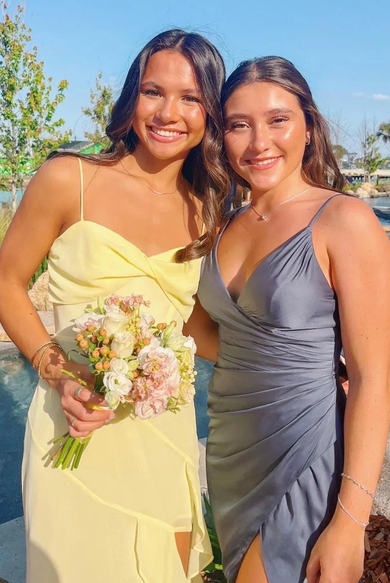 Chiffon Spaghetti Straps Mermaid Bridesmaid Dresses with Slit