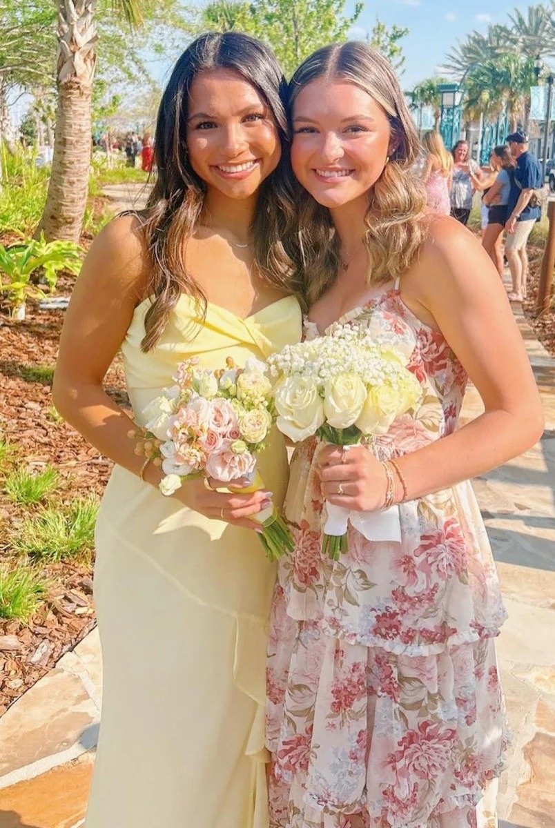 Chiffon Spaghetti Straps Mermaid Bridesmaid Dresses with Slit