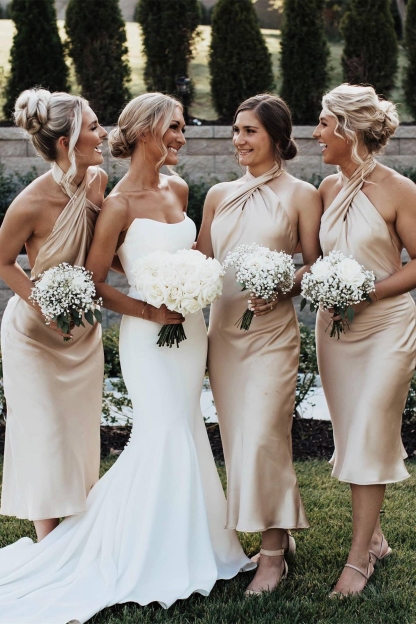 Satin Halter Mermaid Bridesmaid Dresses