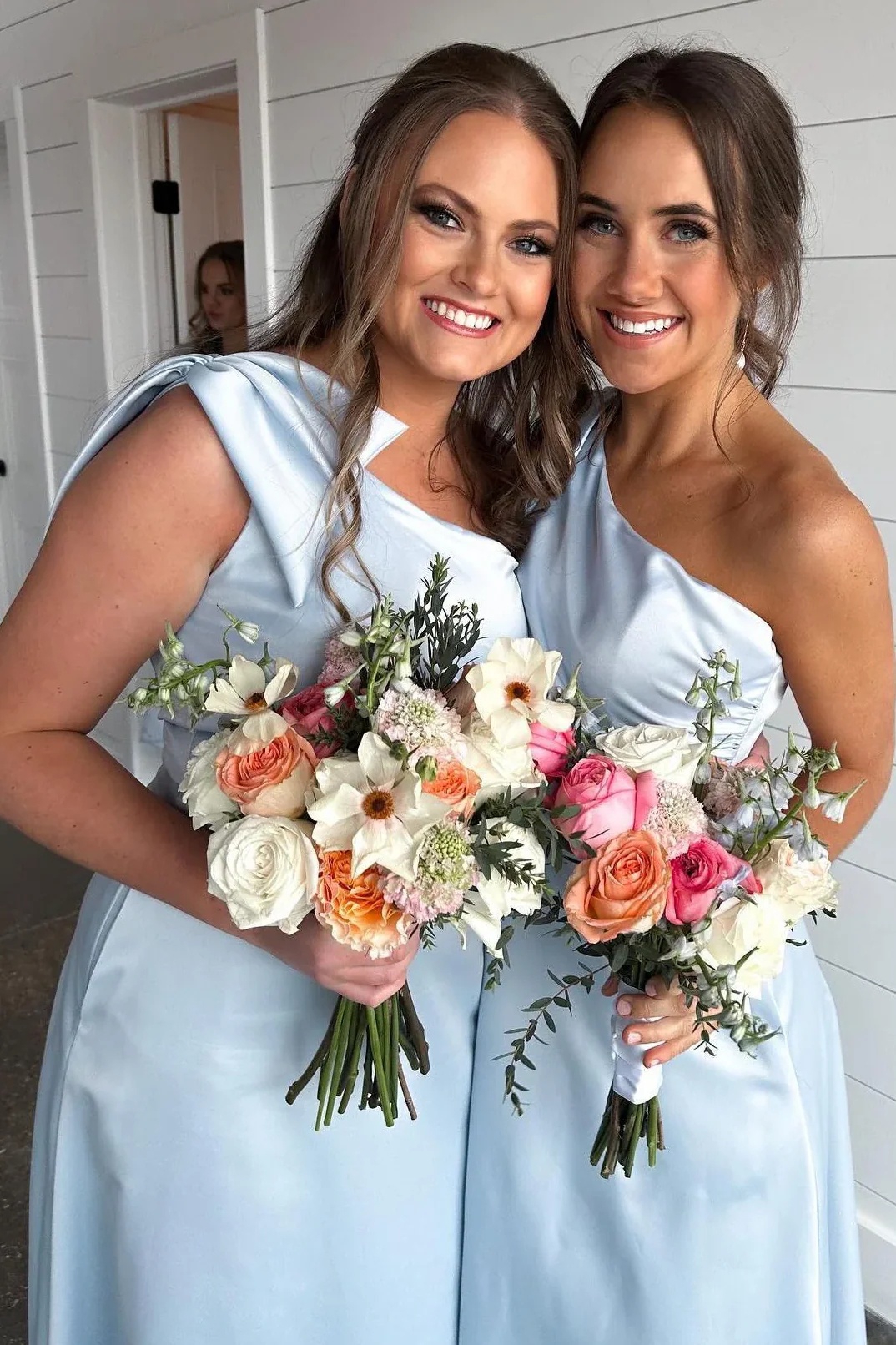 Satin One Shoulder A Line Bridesmaid Dresses with Bow