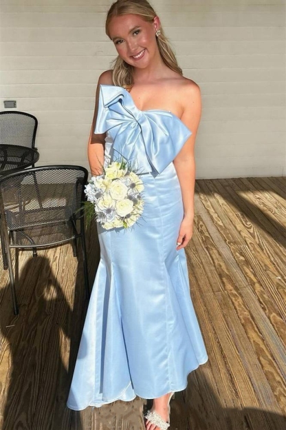 Satin Strapless Mermaid Bridesmaid Dresses with Bow