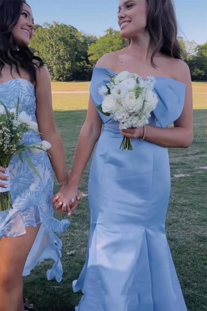 Satin Strapless Mermaid Bridesmaid Dresses with Bow