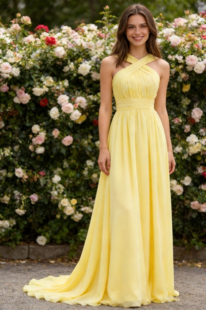 Chiffon Halter A Line Bridesmaid Dresses