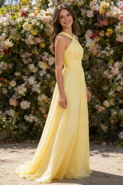 Chiffon Halter A Line Bridesmaid Dresses
