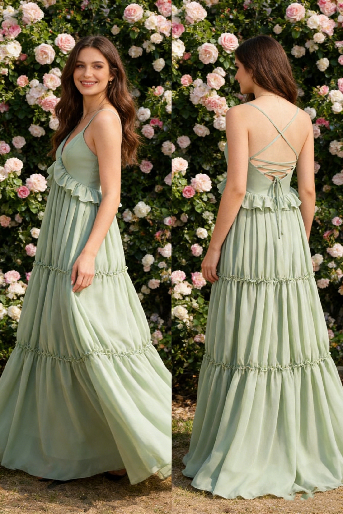 Chiffon Spaghetti Straps A Line Bridesmaid Dresses with Tiered
