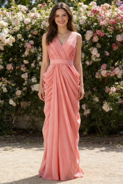 Chiffon V Neck Mermaid Bridesmaid Dresses with Tiered