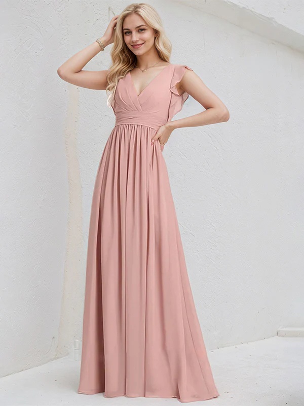 Chiffon Spaghetti Straps A Line Bridesmaid Dresses