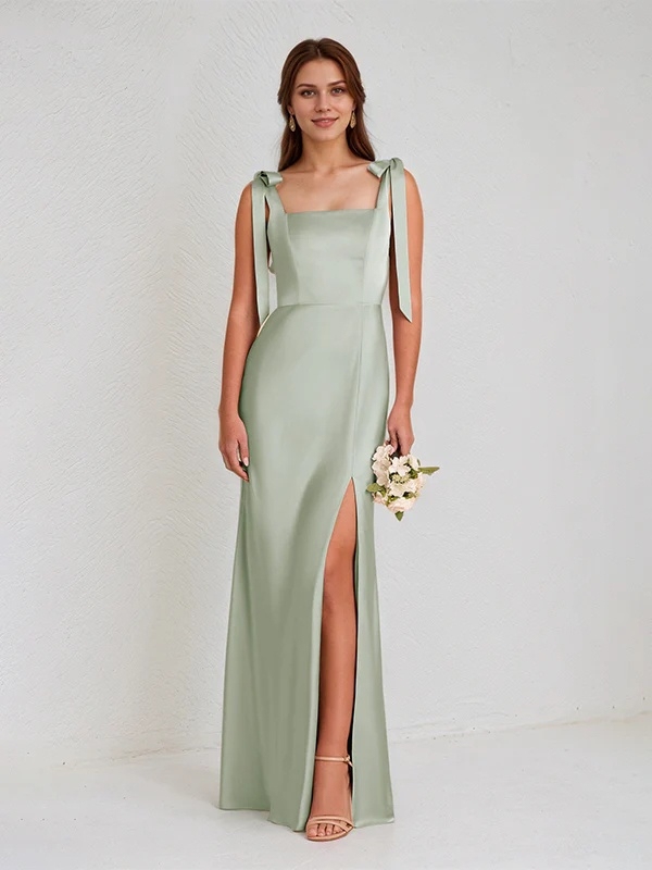 Satin Spaghetti Straps Mermaid Bridesmaid Dresses with Slit