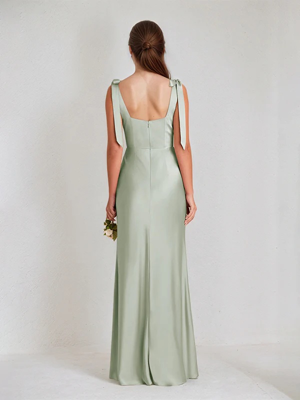 Satin Spaghetti Straps Mermaid Bridesmaid Dresses with Slit