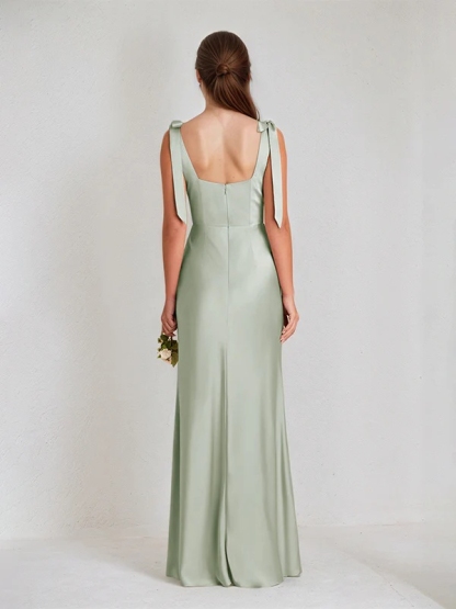 Satin Spaghetti Straps Mermaid Bridesmaid Dresses with Slit