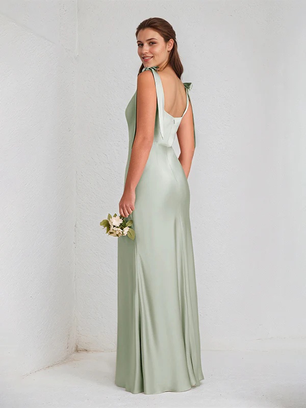Satin Spaghetti Straps Mermaid Bridesmaid Dresses with Slit