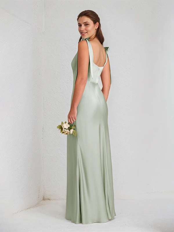 Satin Spaghetti Straps Mermaid Bridesmaid Dresses with Slit