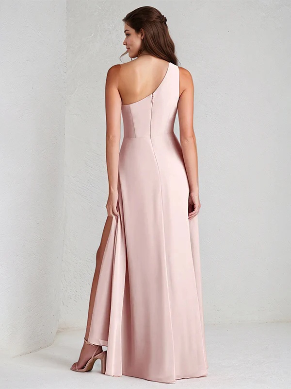 Chiffon One Shoulder A Line Bridesmaid Dresses with Slit