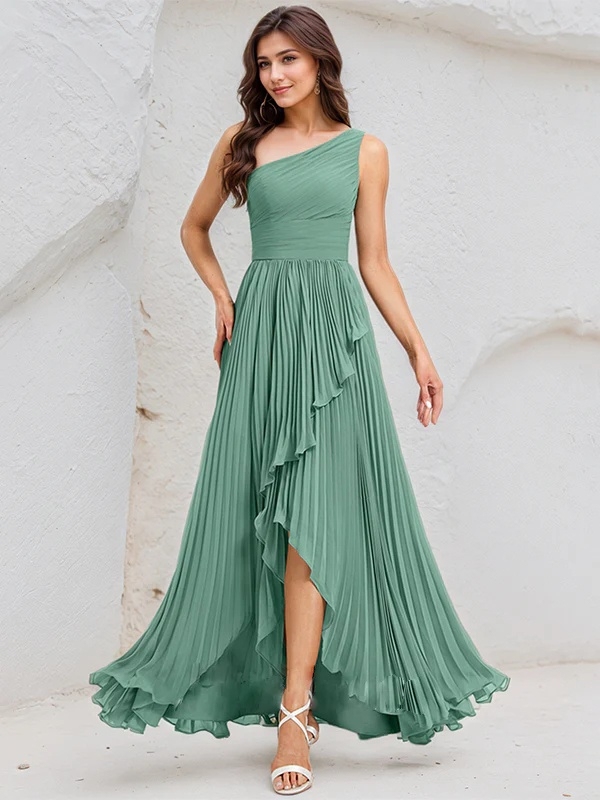 Chiffon One Shoulder A Line Bridesmaid Dresses with Pleats