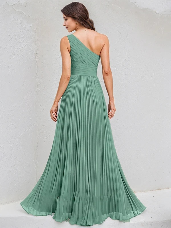 Chiffon One Shoulder A Line Bridesmaid Dresses with Pleats