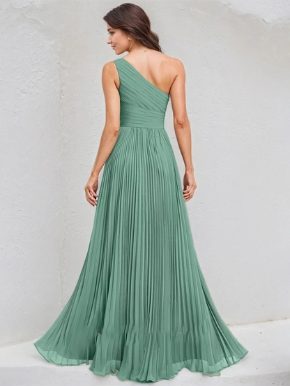 Chiffon One Shoulder A Line Bridesmaid Dresses with Pleats