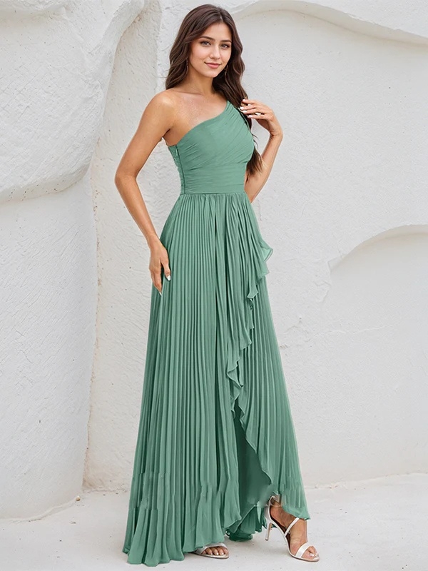 Chiffon One Shoulder A Line Bridesmaid Dresses with Pleats
