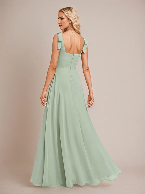 Chiffon Spaghetti Straps A Line Bridesmaid Dresses with Slit