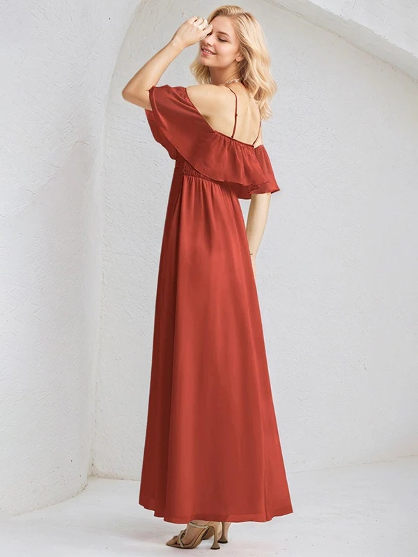 Chiffon Off Shoulder A Line Bridesmaid Dresses with Slit