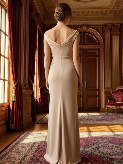 Satin Off Shoulder A Line Bridesmaid Dresses with Pleats