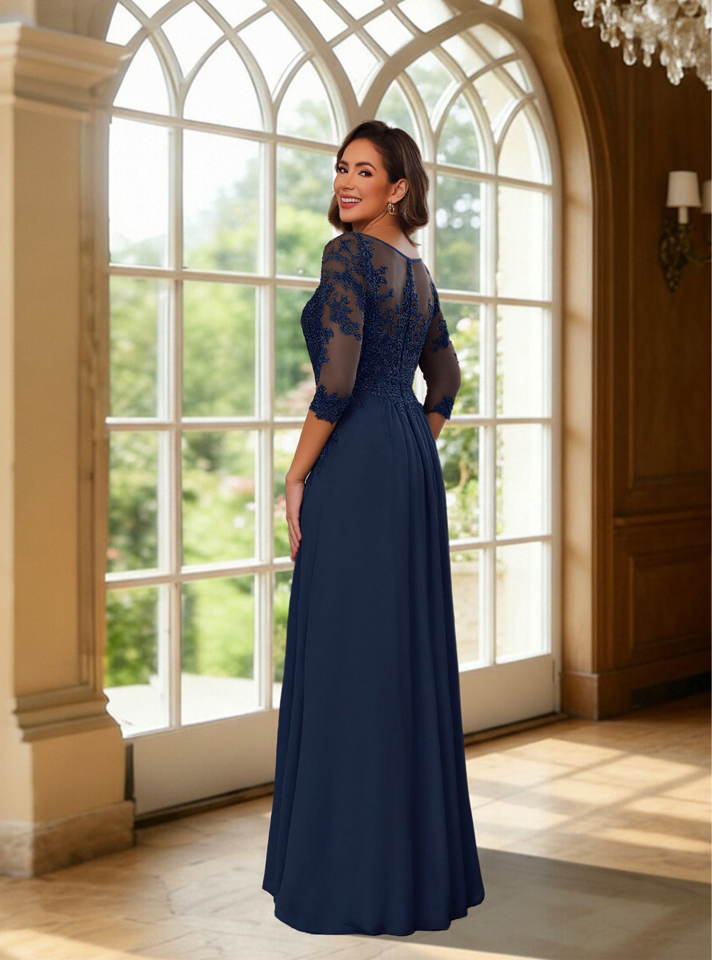 Chiffon Round Neck Mother of the Bride Dresses with Embroidery