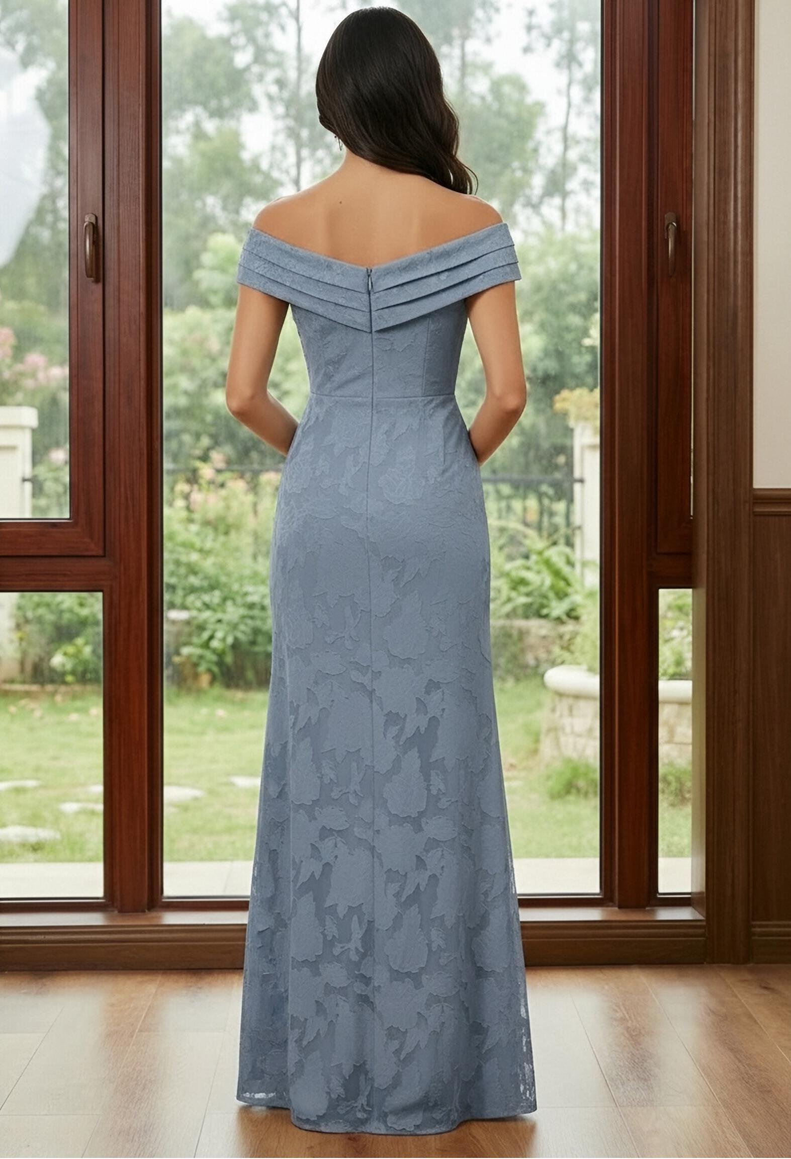 Jacquard Off the Shoulder Mermaid Ruched Mother of the Bride Dresses with Slit