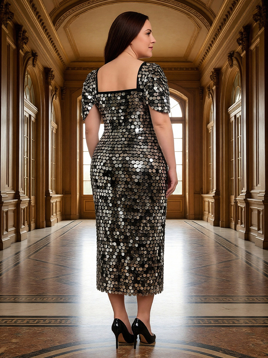 Sequin Square Neck Mermaid Mother of the Bride Dresses