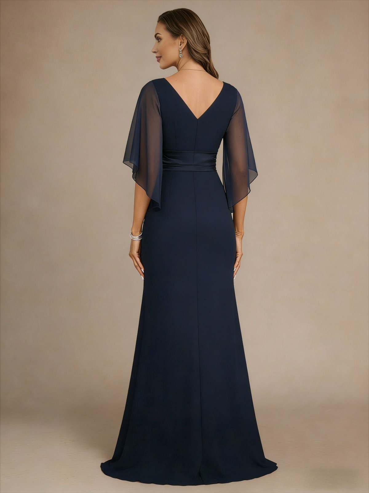 Chiffon V Neck Ruched Bow Mother of the Bride Dresses