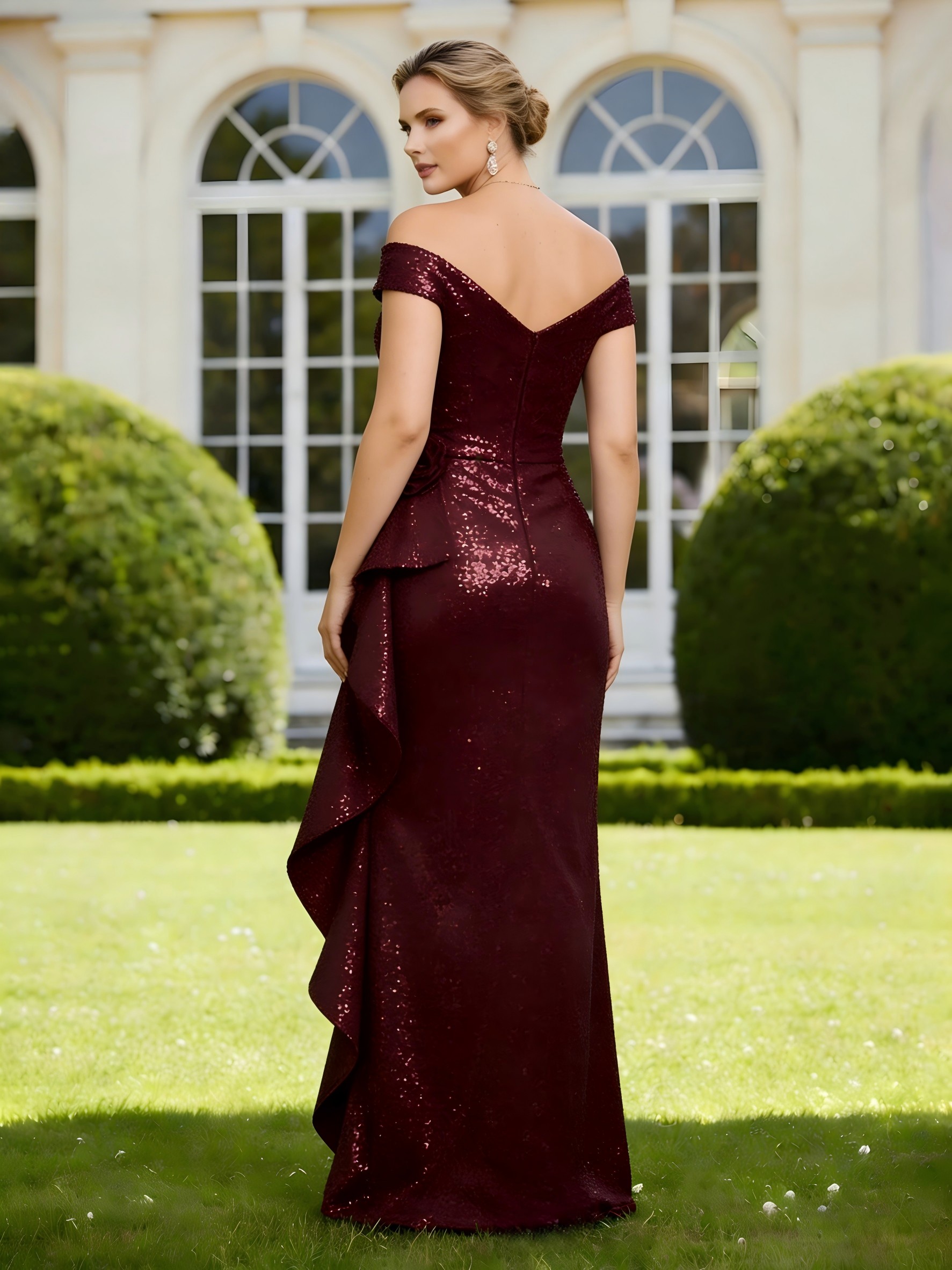 Off the Shoulder Sequin Mother of the Bride Dresses with Ruffles