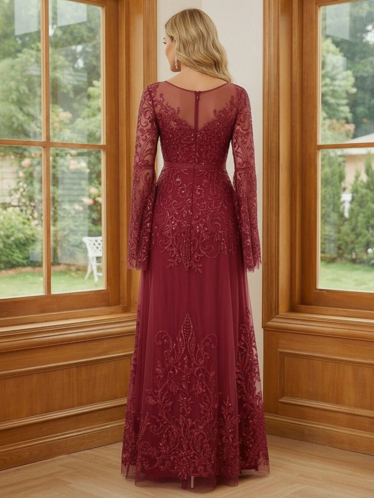 Round Neck Long Sleeves Mother of the Bride Dresses