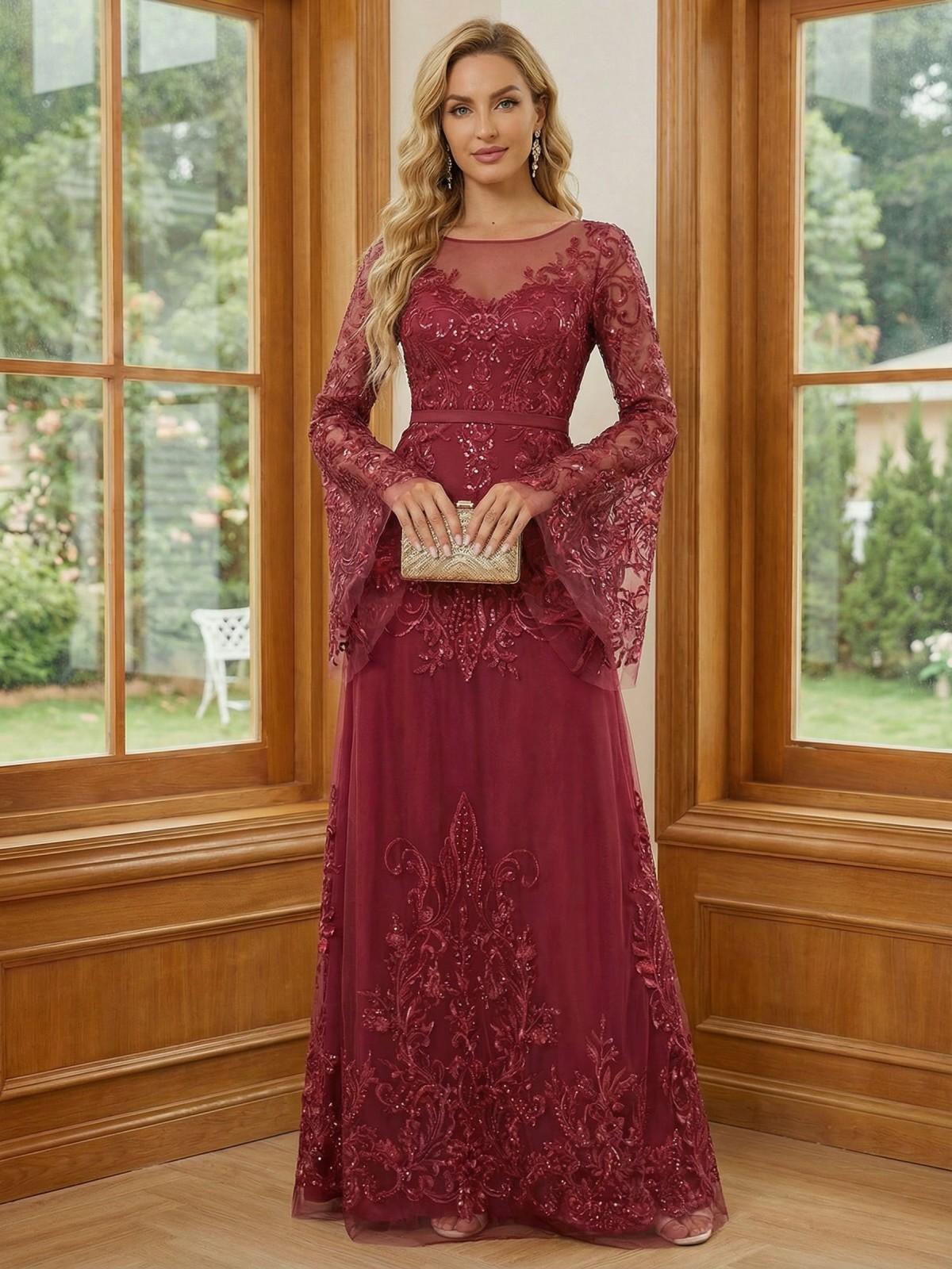 Round Neck Long Sleeves Mother of the Bride Dresses