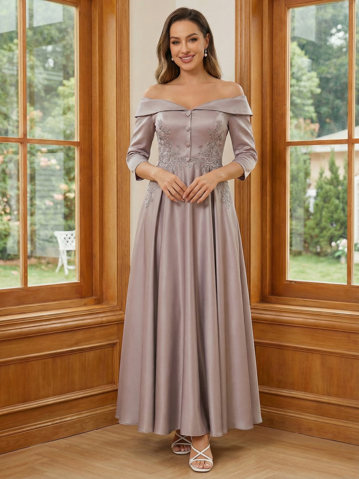 Long Sleeves Satin Mother of the Bride Dresses with Sleeves