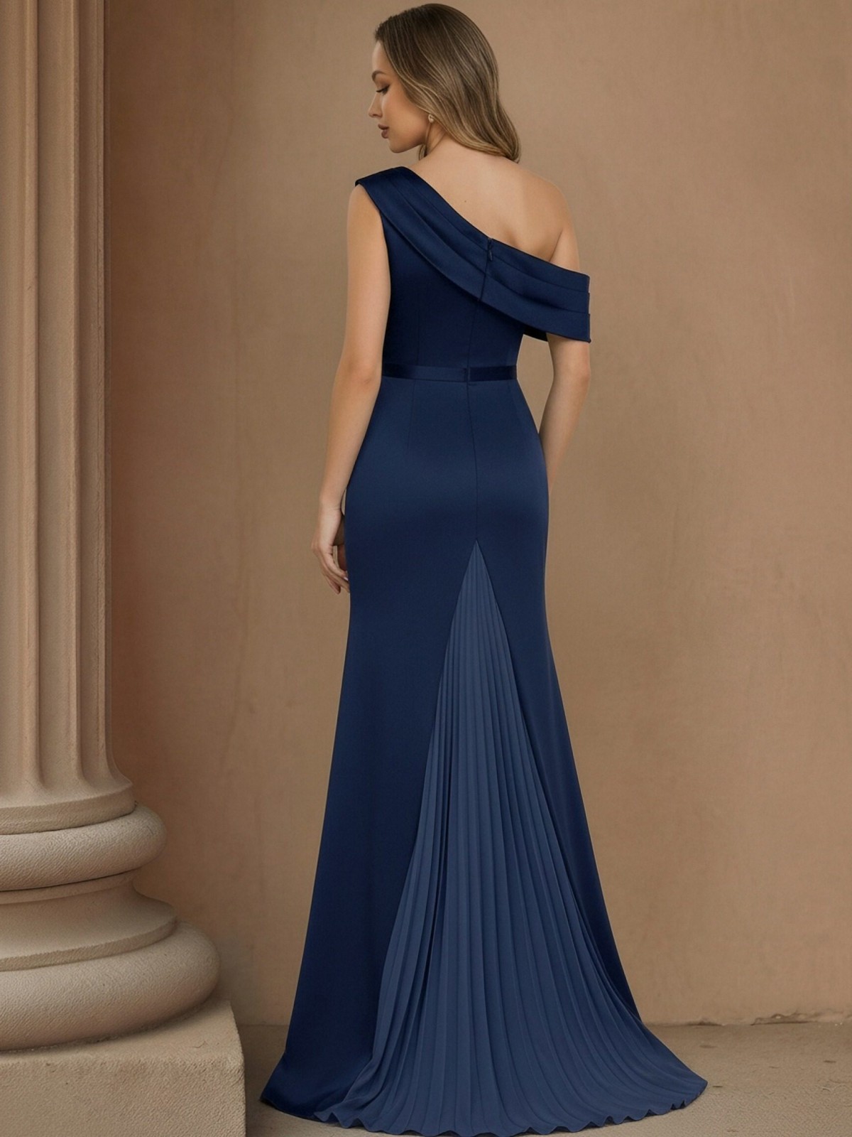 Satin One Shoulder Ruffles Pleated Mother of the Bride Dresses