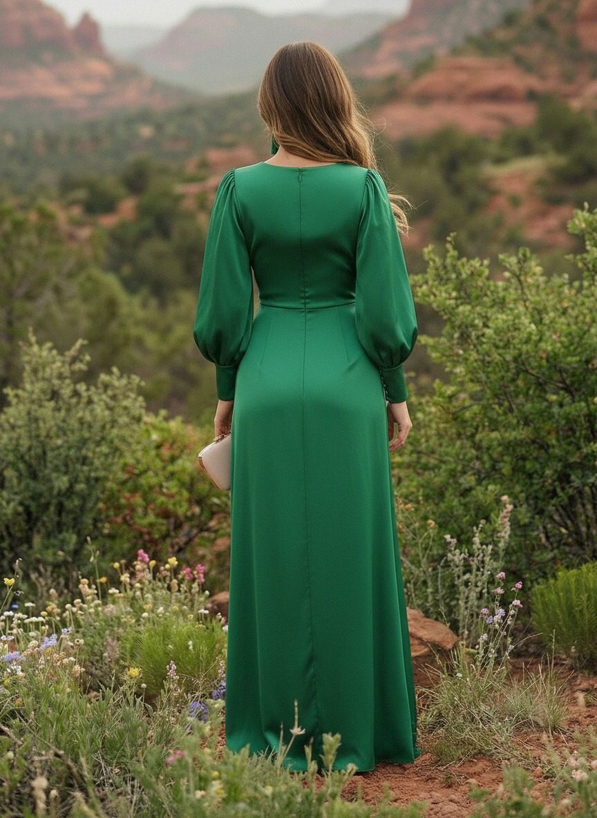 V Neck Satin Long Sleeves Mother of the Bride Dresses with Slit