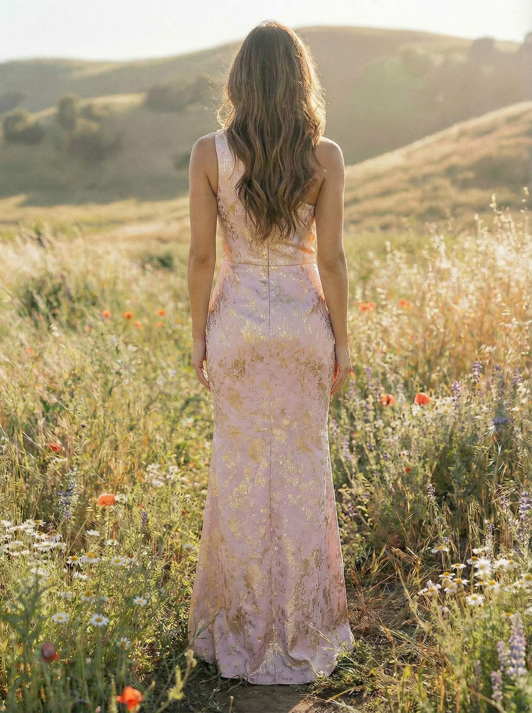 One Shoulder Satin Floral Print Sheath Mother of the Bride Dresses