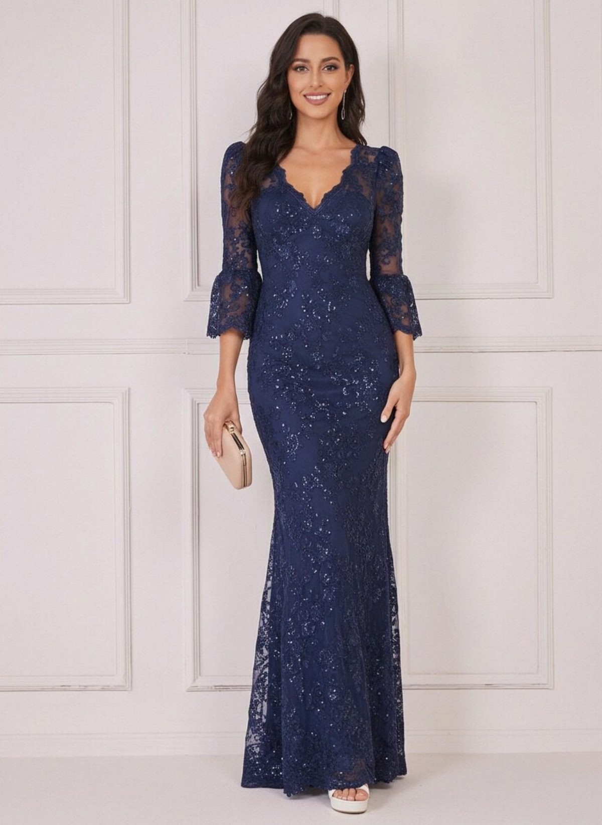 Tulle V Neck Lace Appliques Mermaid Mother of the Bride Dresses 