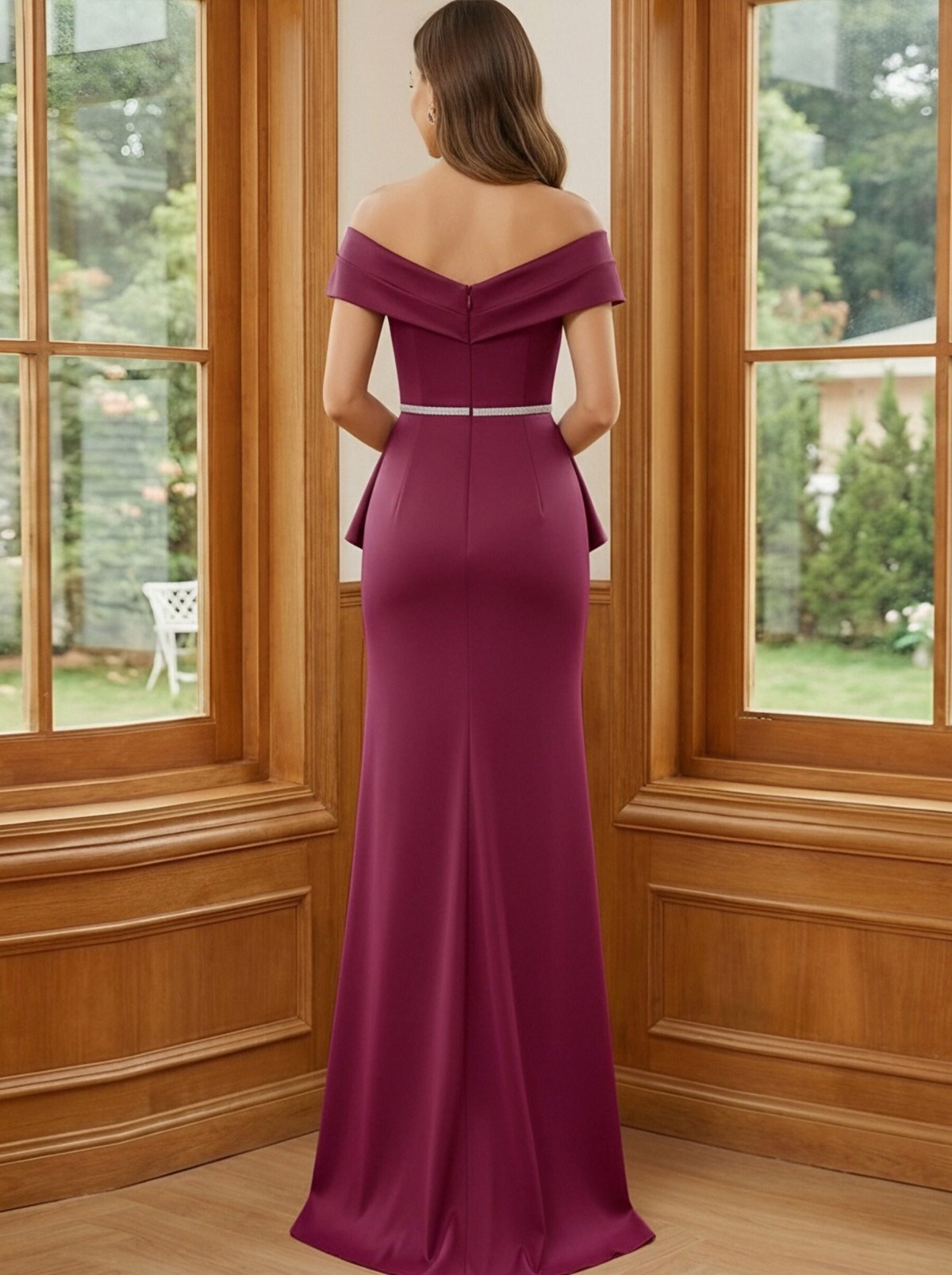 Satin Off the Shoulder Beadings Ruffles Long Mother of the Bride Dresses with Slit