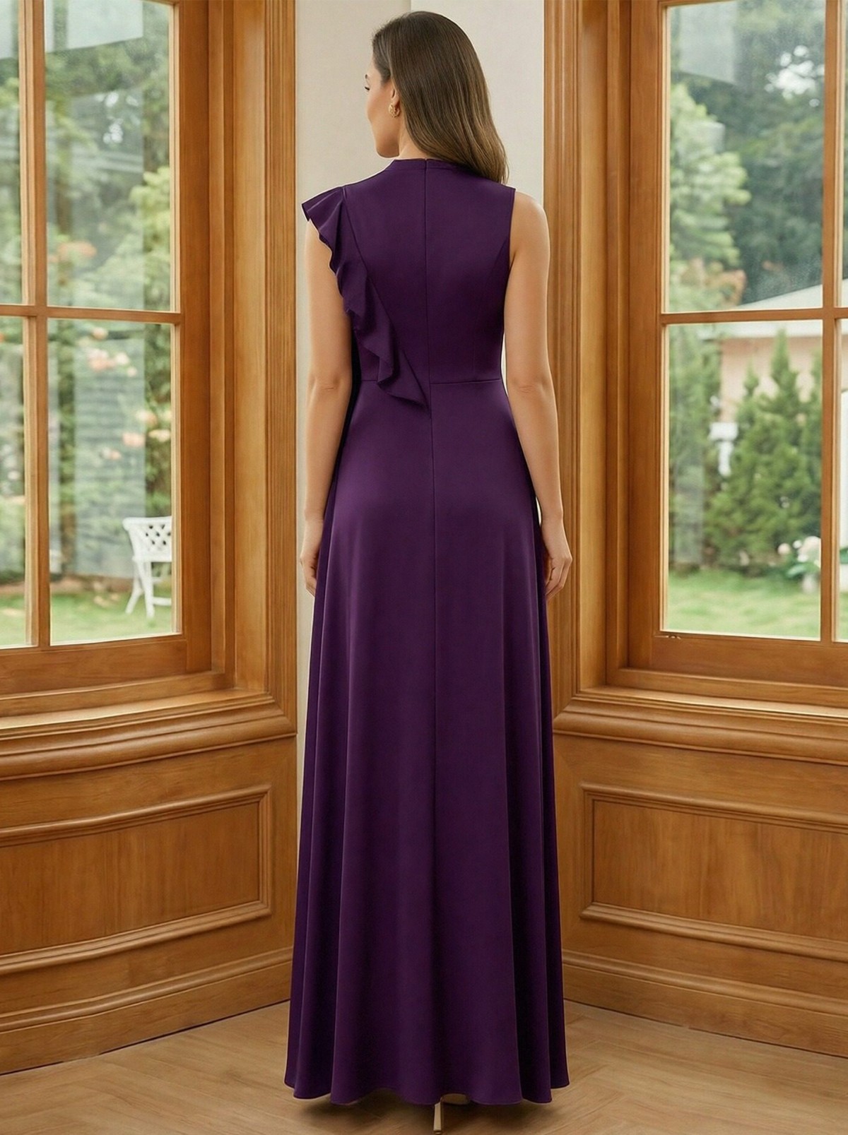 Satin Ruffles Round Neck Mother of the Bride Dresses