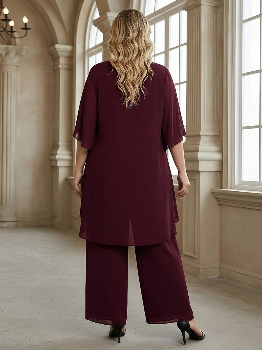 3 Pieces Tiered Suitcases Round Neck Mother of the Bride Dresses with Cap