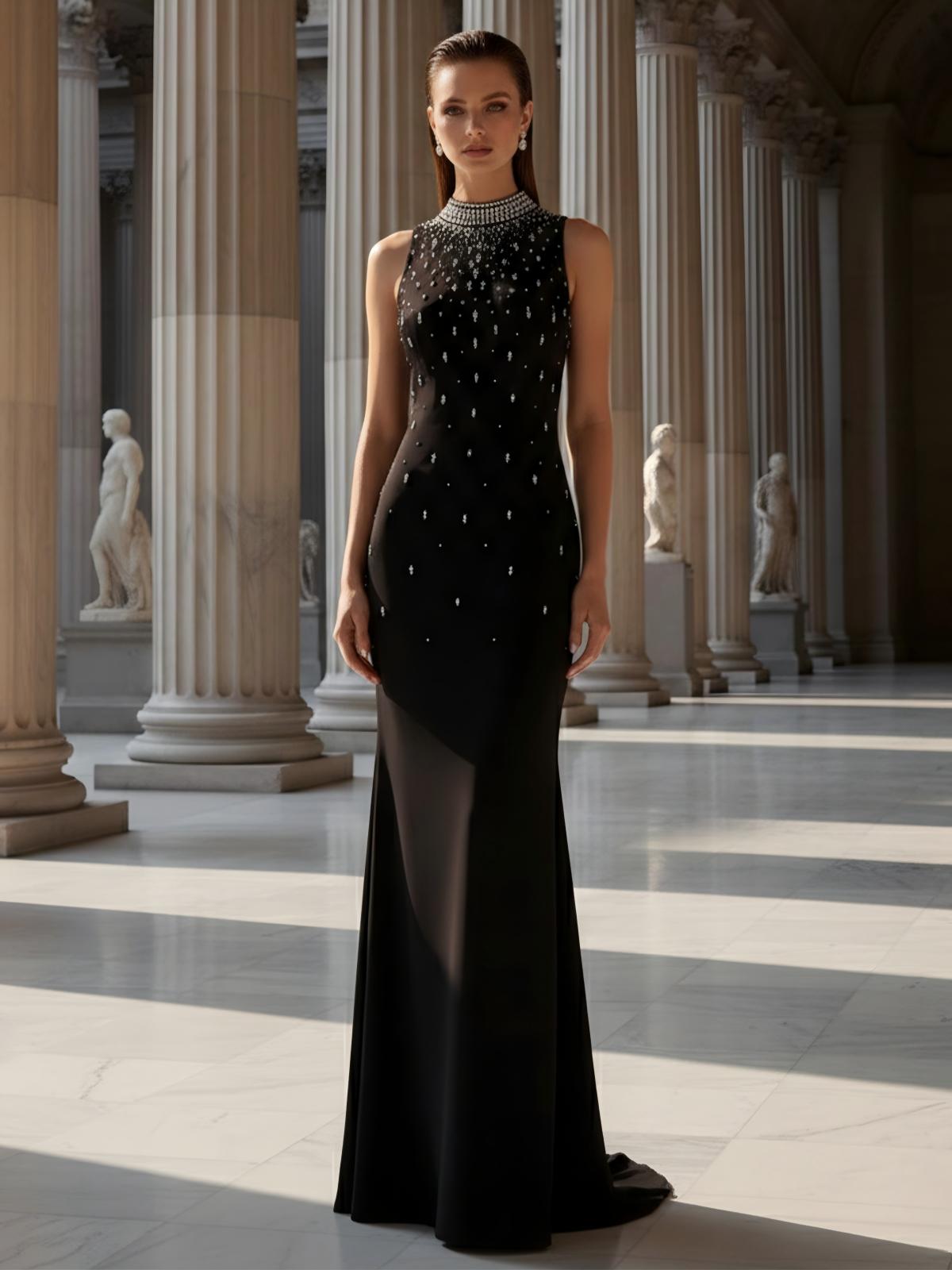 Glitter Sleeveless Velvet Floor Length Mermaid Prom Dresses with Diamond