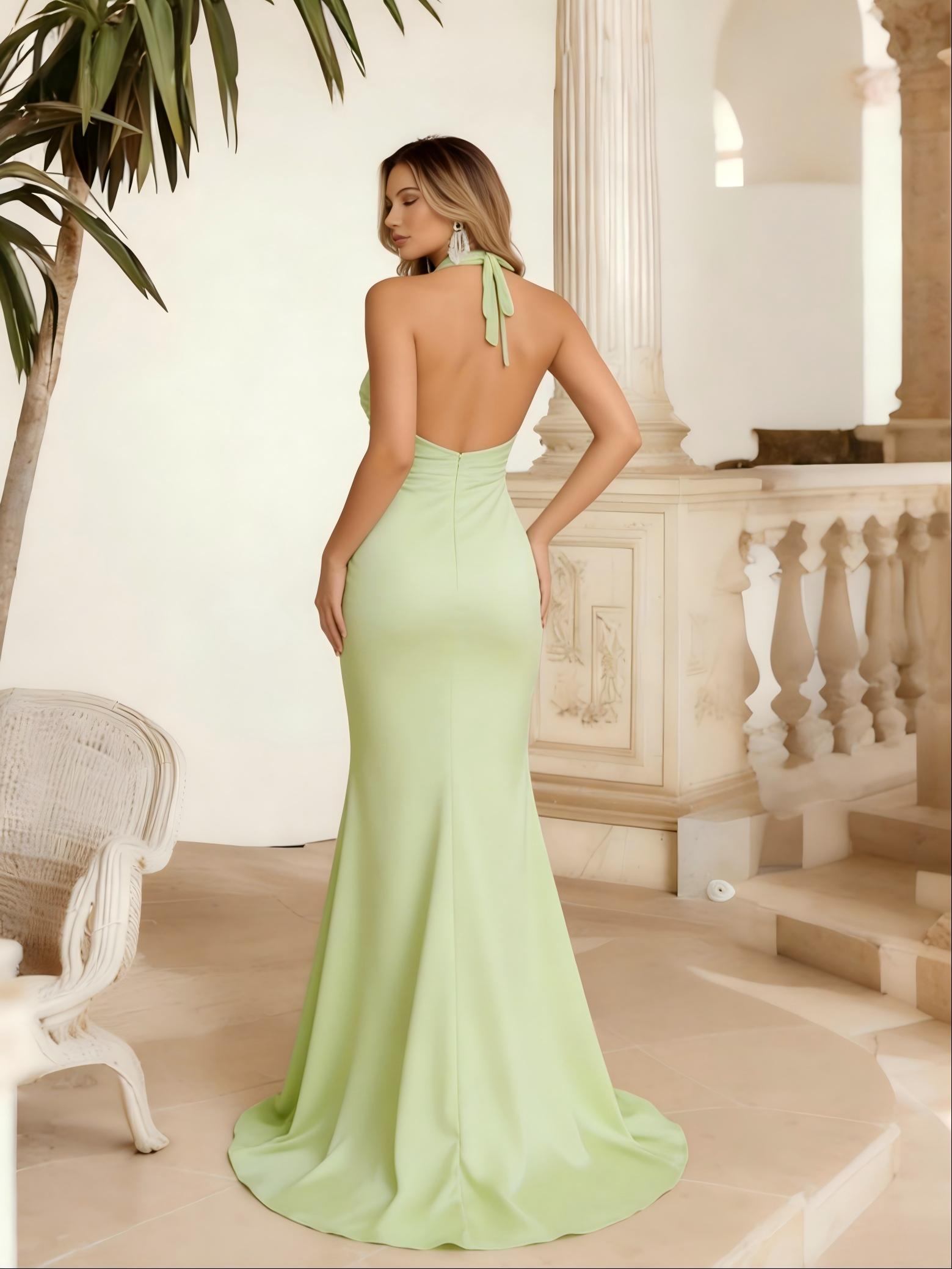 Chiffon Cut Out Halter Mermaid Formal Dresses