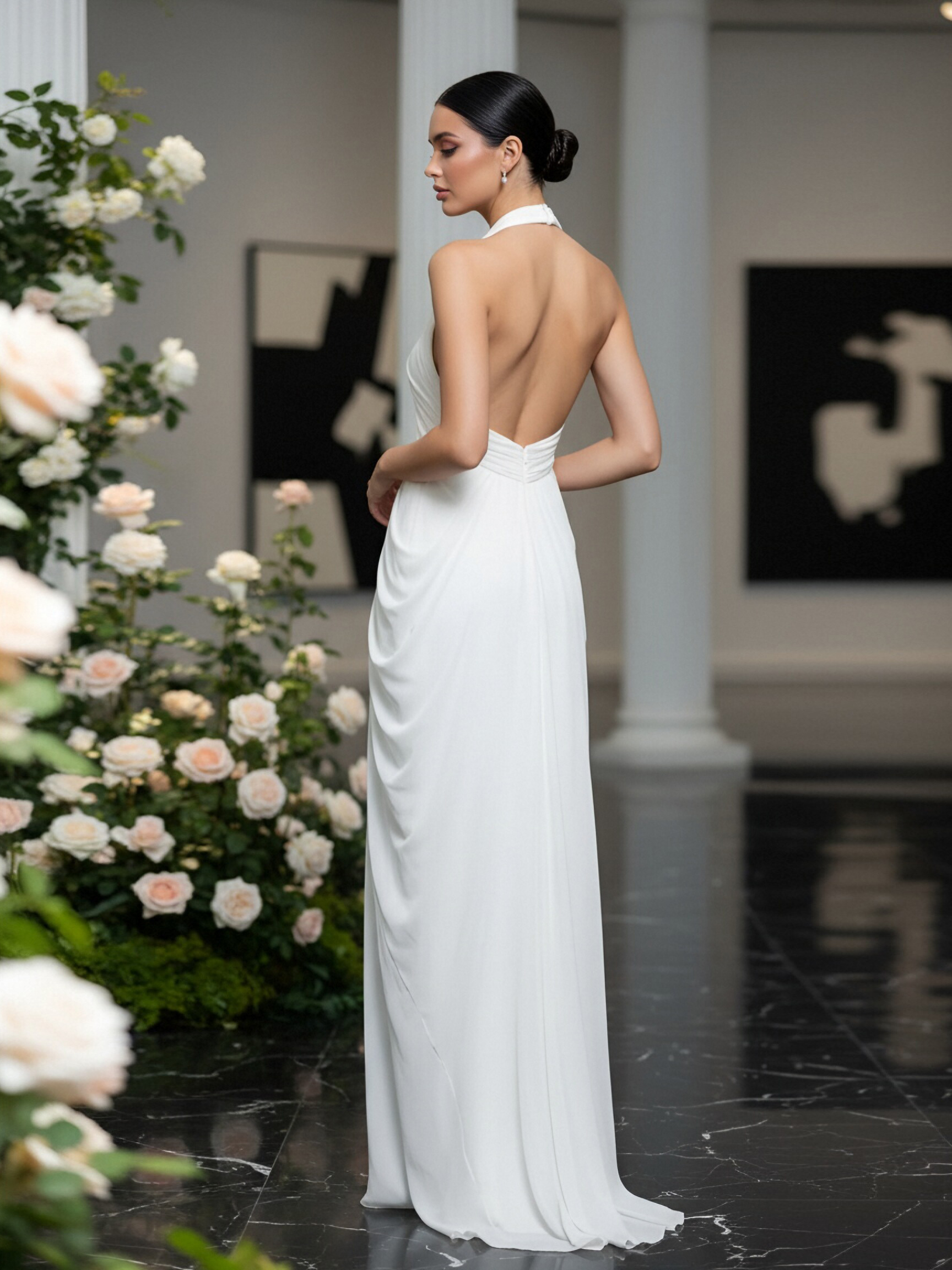 Chiffon Halter A Line Pleated V Neck Bridesmaid Dresses