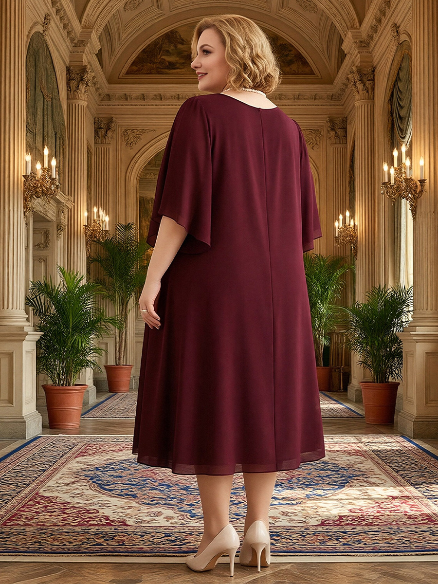 Chiffon Scoop Neck Tiered Mother of the Bride Dresses