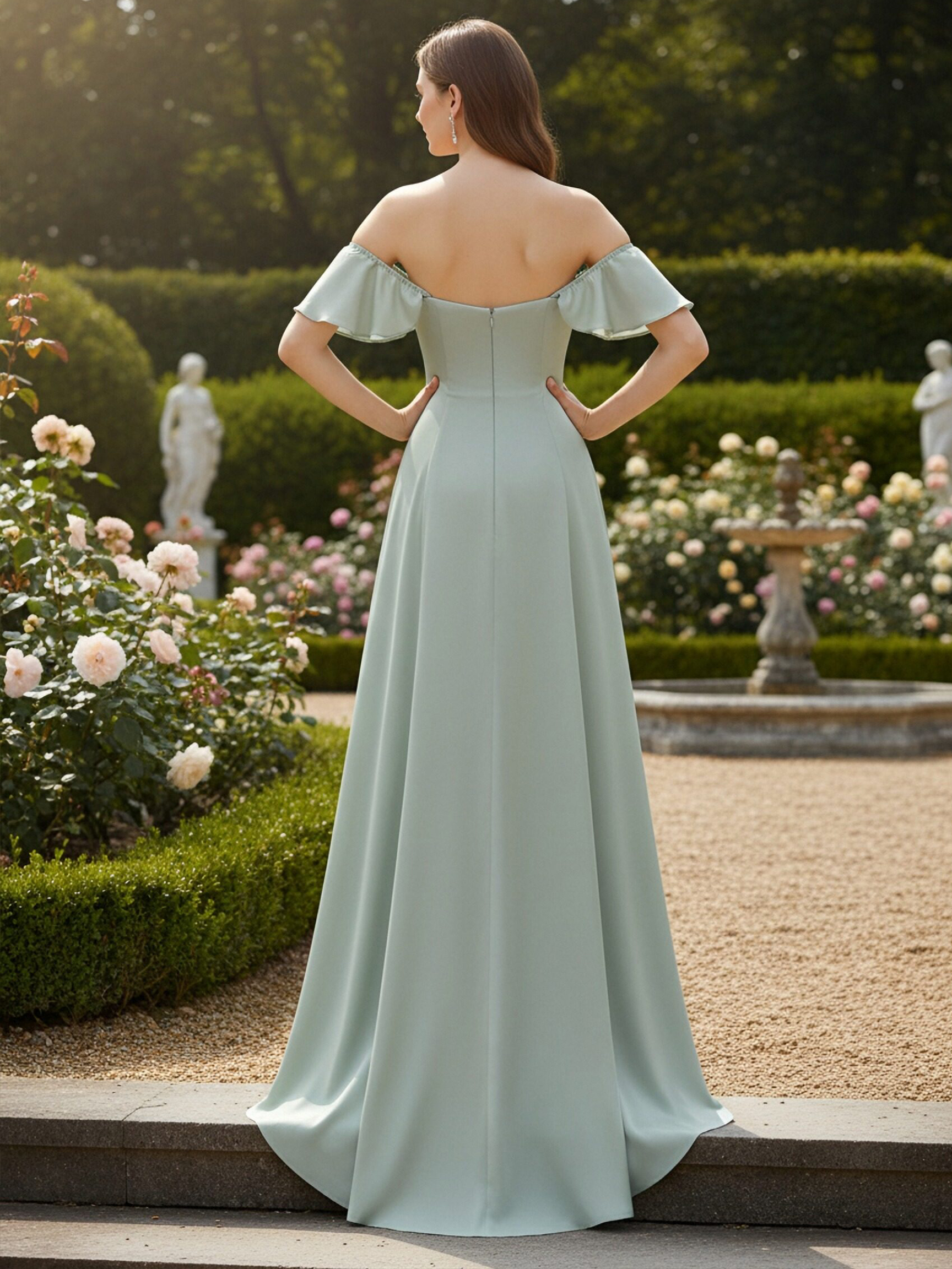 Off the Shoulder Satin A Line Long Bridesmaid Dresses