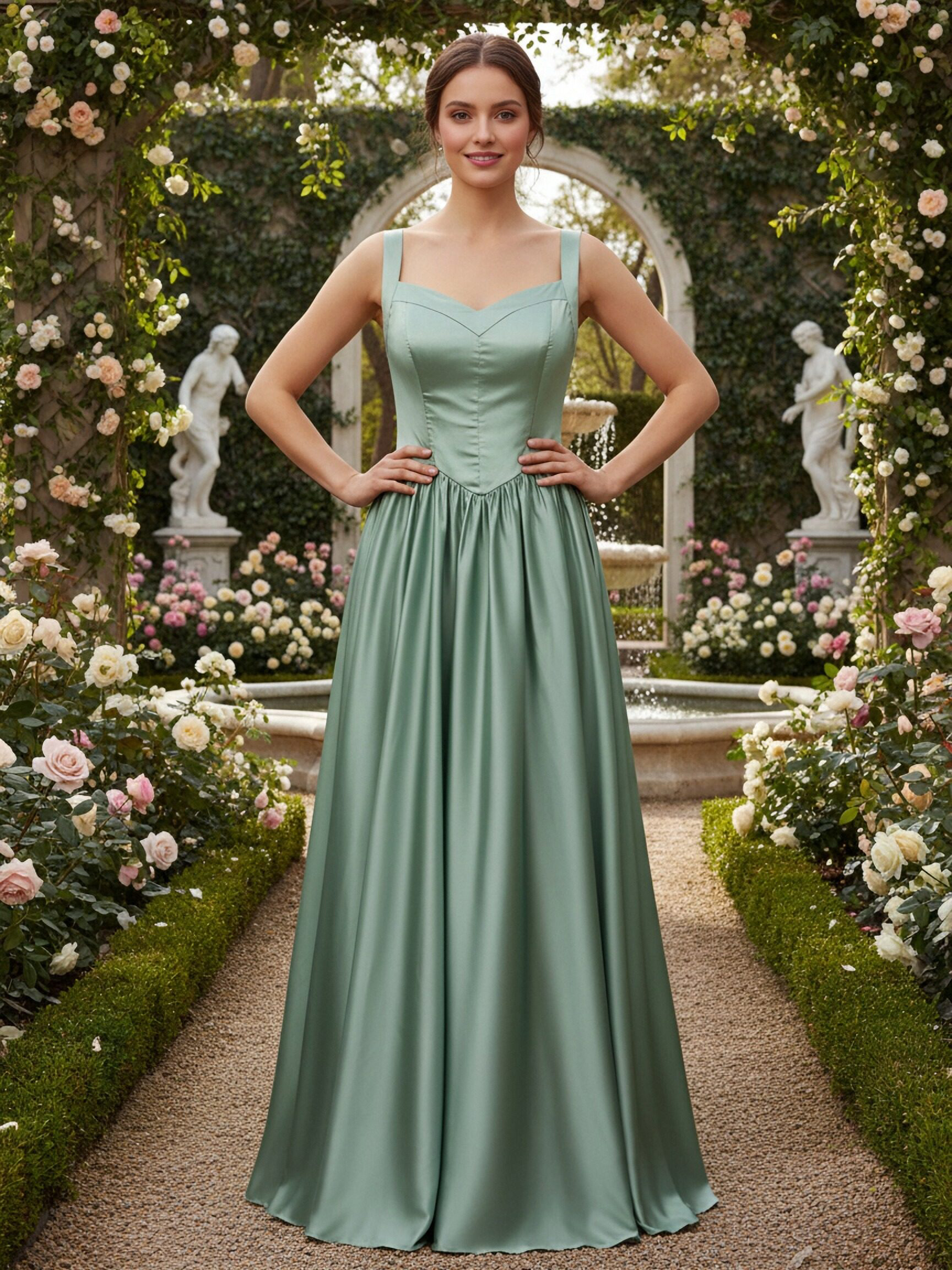 Satin Spaghetti Straps Corset Long Bridesmaid Dresses