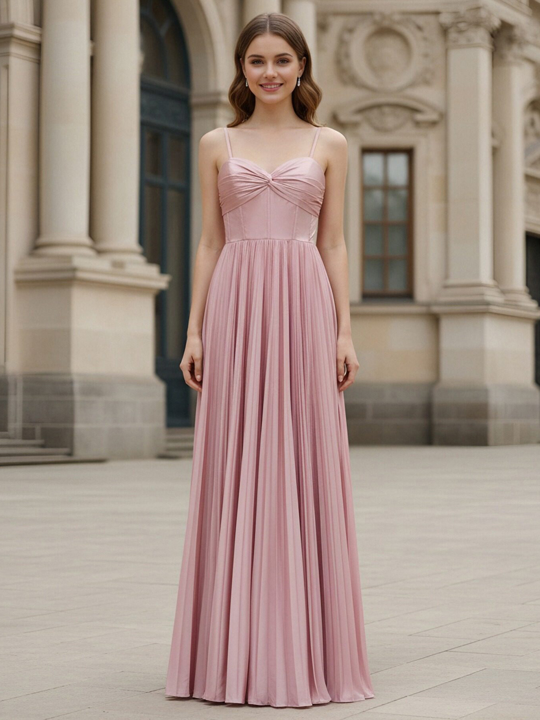 Pleated Spaghetti Straps Chiffon Corset Bridesmaid Dresses