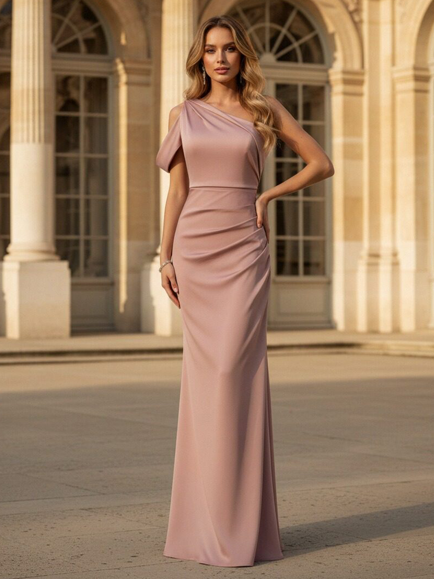 Satin Mermaid One Shoulder Ruched Bridesmaid Dresses